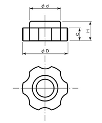鉄 グリップナット ABS樹脂 菊型 ねじ部 黄銅(GNT4/特大型)(宮川公製作所)の寸法図