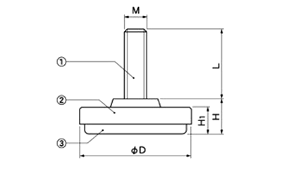ダイキャストアジャスター(A110-)(底ABS)クローム仕上げの寸法図