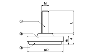 ダイキャストアジャスター(A110-)(底ウレタンゴム/滑り止め)クローム仕上げの寸法図