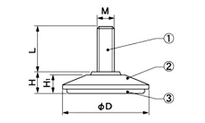 ダイキャスト テーパーアジャスター(A109)(底ABS)クローム仕上げの寸法図