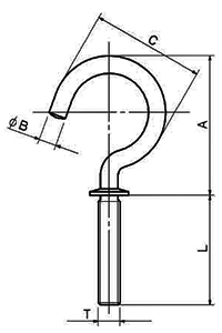 黄銅 ナット付洋灯吊 (ねじ径-線径x露出部mmx全長mm(約)の寸法図
