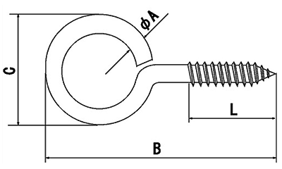 黄銅 ヒートン (線径x輪外径x全長)の寸法図
