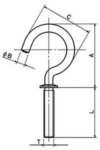 ステンレス ナット付洋灯吊 (ねじ径-線径x露出部mmx全長mm(約)の寸法図