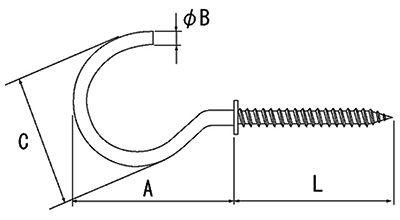 ステンレス 洋灯吊(足長)(線径xねじ部mmx全長mm(約)の寸法図