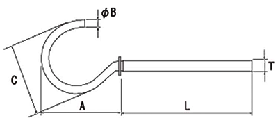ステンレス 足長ナット付 洋灯吊 (線径x露出部mmx全長mm(約)の寸法図