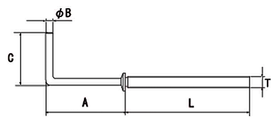 ステンレス 足長ナット付 洋折 (ねじ径x露出部mmx全長mm(約)の寸法図