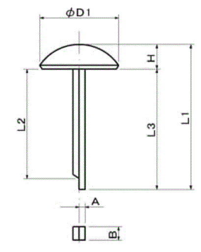 銅 足割鋲 (BY9-CU)の寸法図