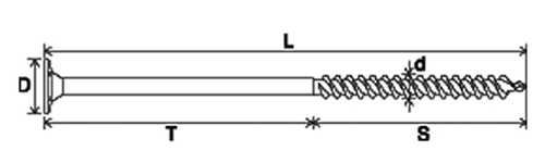 鉄 タルキック 平頭 (四角穴ビット付)(垂木・根太用ビス)の寸法図