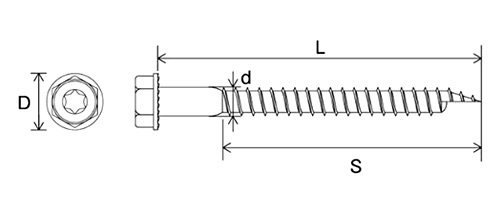 パネリード 鋼 (木造構造用ビス)六角フランジ頭(六角ソケット)の寸法図