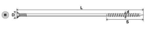 パネリードDP (木造構造用ビス)皿頭リブ(No.3 四角ビット)の寸法図