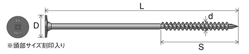 鉄 タルキックS 平頭 (四角穴ビット付)(垂木止め専用ビス)(プロイズグリーン処理)の寸法図