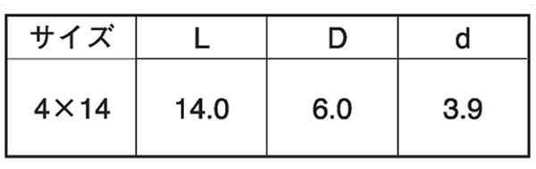 鉄 ノンウエルダーFW(小頭D6 / トガリ先ワンタッチタイプ) (無溶接ビス)の寸法表