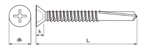 鉄 キリーン(皿頭)(押出成形セメント板専用ねじ)の寸法図