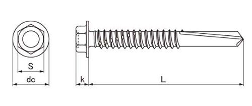 鉄 キリーン 六角(押出成形セメント板専用ねじ)の寸法図