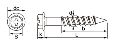 鉄 ファムコン HEX(六角頭)(コンクリート用ビス)の寸法図