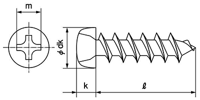 鉄(+)パーチビス ナベ頭(MDF・パーチクルボード用)の寸法図