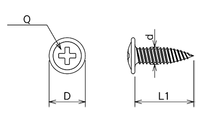 鉄 ライヴスター トラス頭 (小頭D＝8 /とがり先)(北村精工品)の寸法図