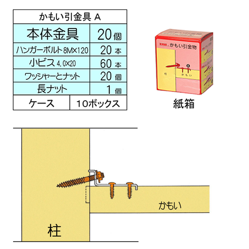 かもい引金物A (紙箱)(ダンドリビス品)の寸法表