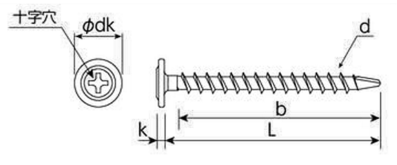 鉄 メタモスクリュー シンワッシャー頭 (薄鋼板+木下地)の寸法図