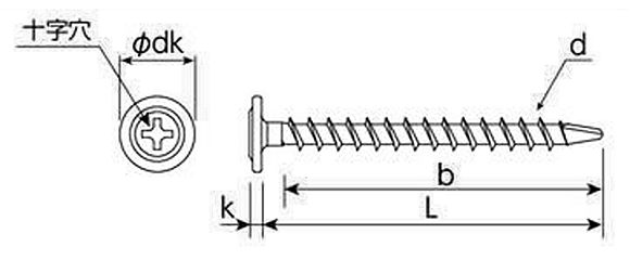 鉄 メタモスクリュー シンワッシャー頭 (薄鋼板+木下地)(パック入)の寸法図