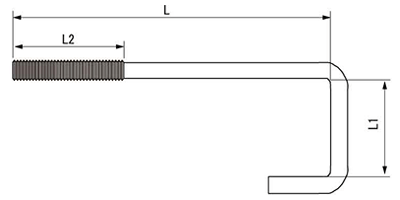 鉄 チャンネルフック ボルト(インチネジ W 1/4品)の寸法図