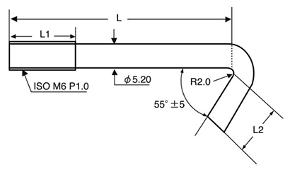 鉄 フックボルト (M6ネジ品)の寸法図
