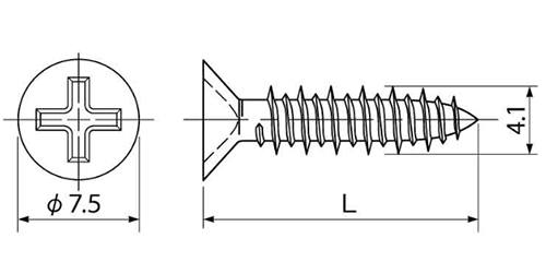 鉄(+)皿頭 (コンクリート用ビス)(イオニス/高耐食メッキ)の寸法図