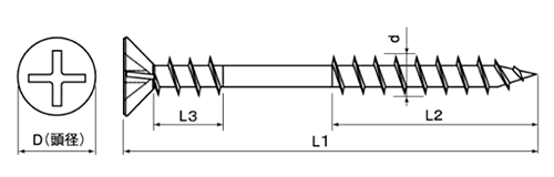 鉄(+)ドーブチビス(皿頭)(ALC用ビス)DBの寸法図