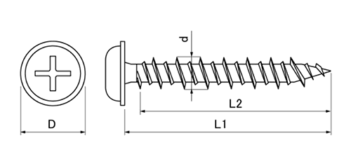 鉄 ノープラグ(+)ナベワッシャーヘッド(WH)(コンクリート用ビス)(バリューパック)(若井産業)の寸法図