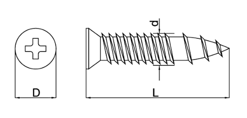 鉄(+) ランナー用ワンタッチビス 薄板用 (先端トガリタイプ)の寸法図