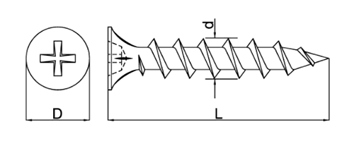 鉄(+) ツインボードビス(石膏ボード2枚則貼り用)の寸法図