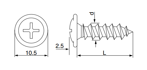 鉄(+) 耐火野地板専用ビス (金属屋根用)(全ねじ)の寸法図