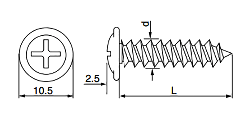 鉄(+) 薄板金専用ビス (薄板+薄板)の寸法図