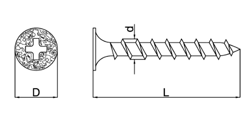鉄(+) 石膏クロスビス (シルバー塗装・頭部梨地)(RP)の寸法図