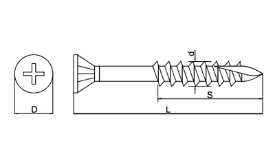 鉄(+) ライトビス (スリムタイプ/コーススレッド)(半ねじ)の寸法図