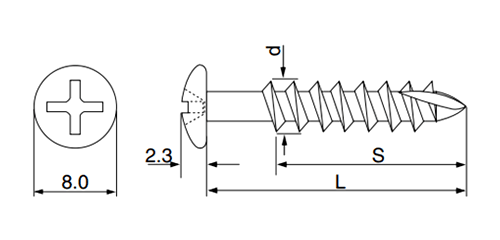 鉄(+) 樋受ビス (釘穴用)(ラスパート品)の寸法図