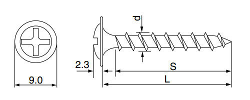 鉄(+) 樋受ビス タイプS (釘穴用)(シルバー塗装)の寸法図