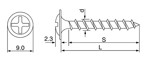 鉄(+) 樋受ビス タイプS (釘穴用)(シルバー塗装ブラック)の寸法図