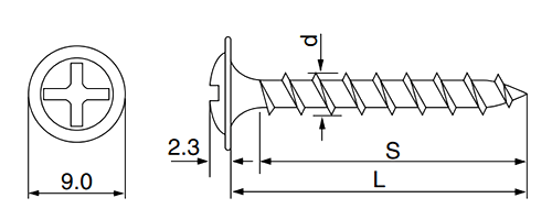鉄(+) 樋受ビス タイプS (釘穴用)(シルバー塗装ブラウン)の寸法図