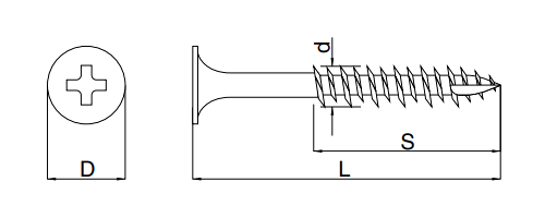 鉄(+) ホームビス ラッパ木工用(高低ねじ・先割れ)の寸法図