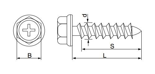 鉄 コンクリートビスHEX(六角頭) (山喜産業)の寸法図