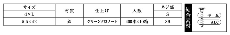 鉄(+) ABネジ (ALCへのカラーベスト取付)(ALC+平瓦)の寸法表