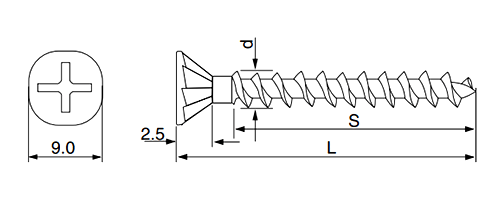 鉄(+) 胴縁 瓦桟ネジ (ALCへ胴縁・瓦桟取付用)の寸法図