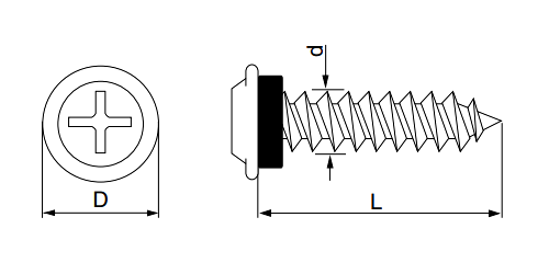 鉄(+) 木用パッキンビス (角波、役物+木下地)(ブラック)の寸法図