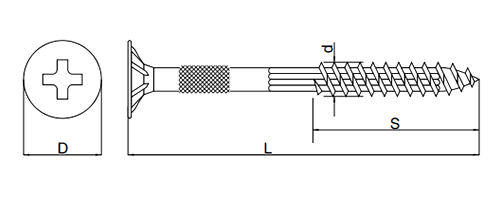 鉄(+) オクトスクリュー(化粧箱入)(ローレット付)(硬質ボード+木材)の寸法図