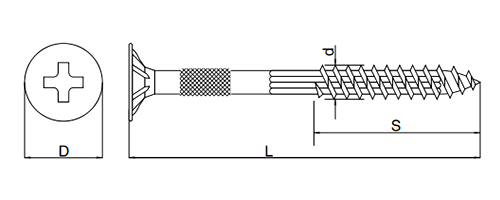 鉄(+) オクトスクリュー(小箱入)(ローレット付)(硬質ボード+木材)の寸法図