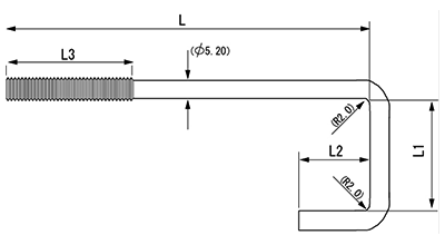 ステンレス チャンネルフック ボルト (M6ネジ品)の寸法図
