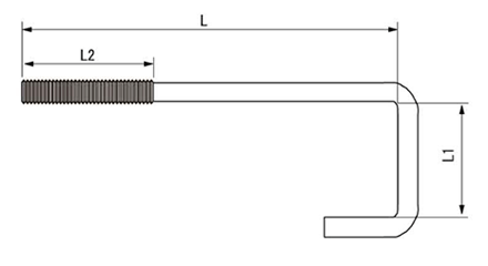 ステンレス チャンネルフック ボルト (インチネジ W1/4品)の寸法図