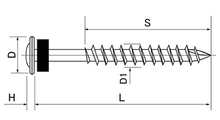 ステンレス SUSXM7(+) 瓦用パワービス(足割れ加工/ オレフィン系パッキン付き)の寸法図