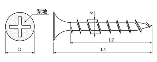 ステンレス SUSXM7(+) 石膏ボードビス (木下地用)(若井産業)の寸法図